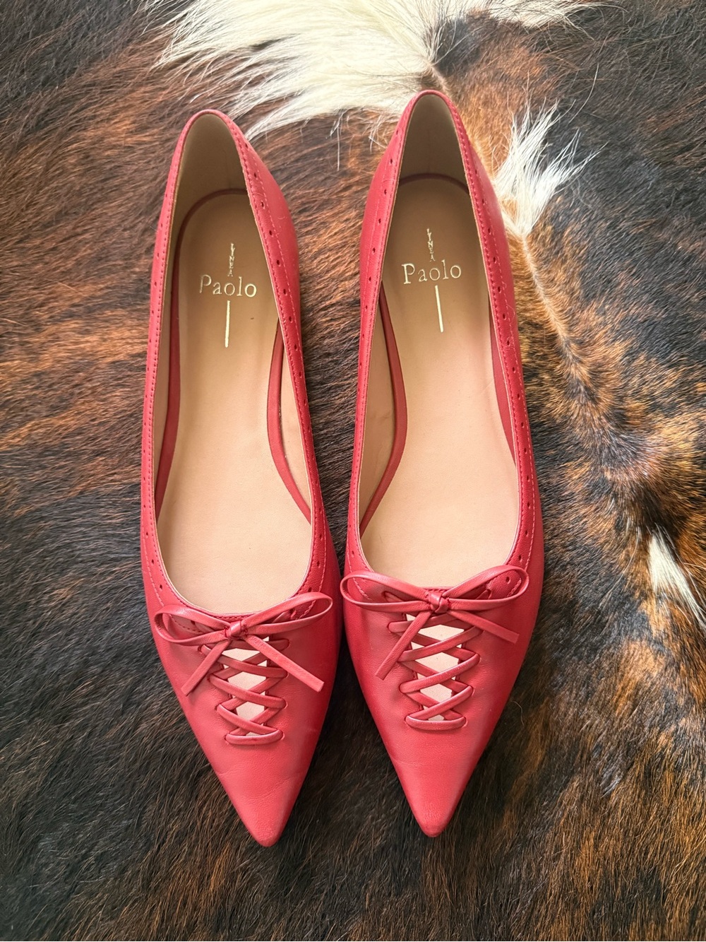 RARE Paolo Red Pointed Lace-Up Ballet Flats Size 10